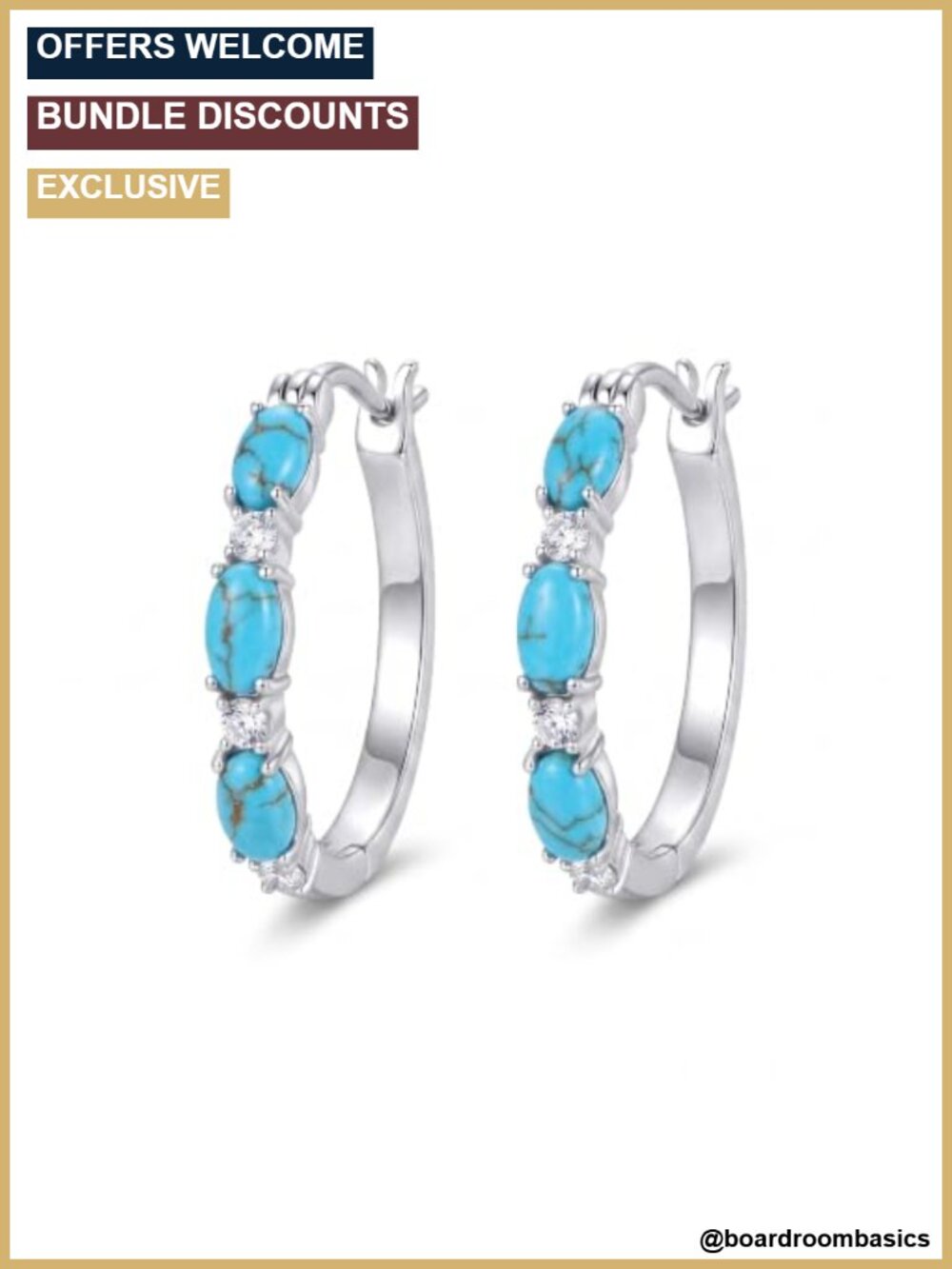 Sterling Silver Turquoise Hoop Earrings 24mm Drop Dangle Western Jewelry